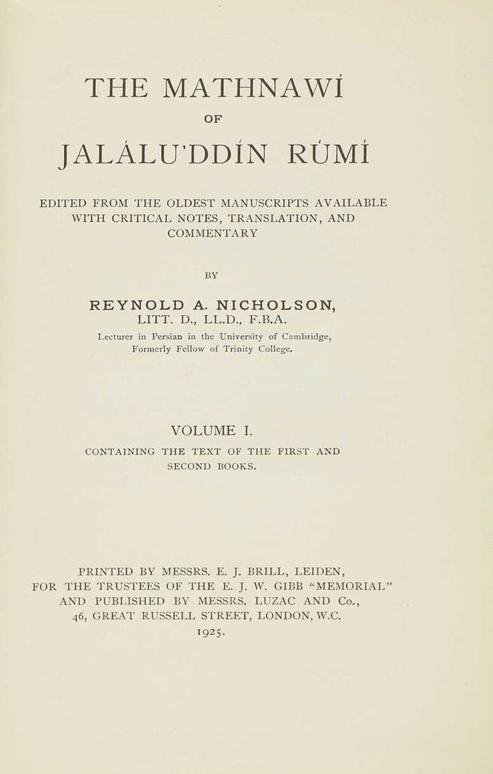 PERSIA: Reynold Nicholson (Trans.): The Mathnawi of Jalaluddin Rumi, TWO Vols. - 3