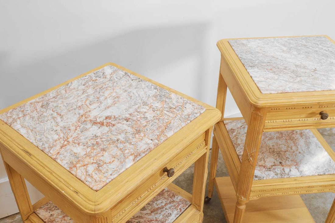 A pair of French marble bedside tables, late 20th century, - 2