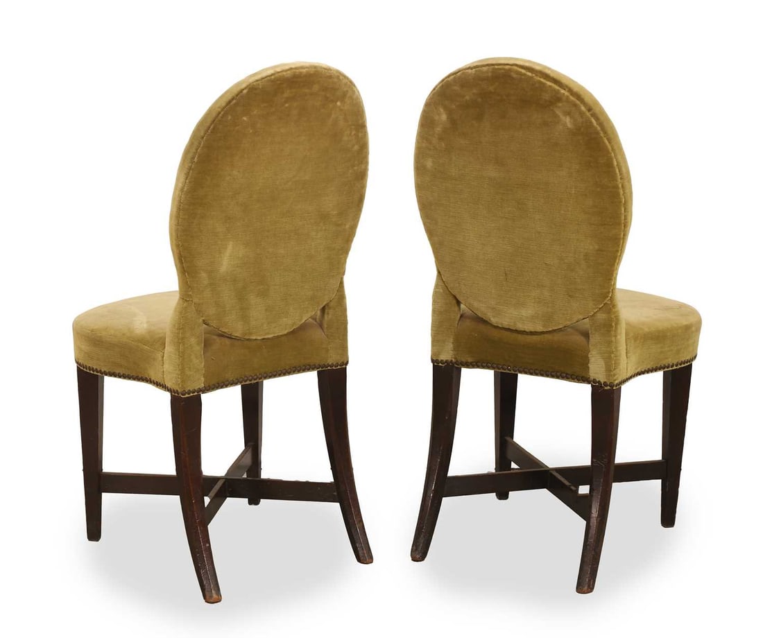 A pair of green velvet dining chairs, late 19th century, - 2