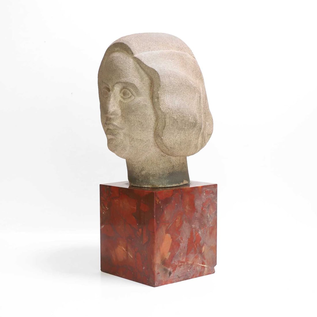 Manner of Eric Gill, a stone carved head, - 2