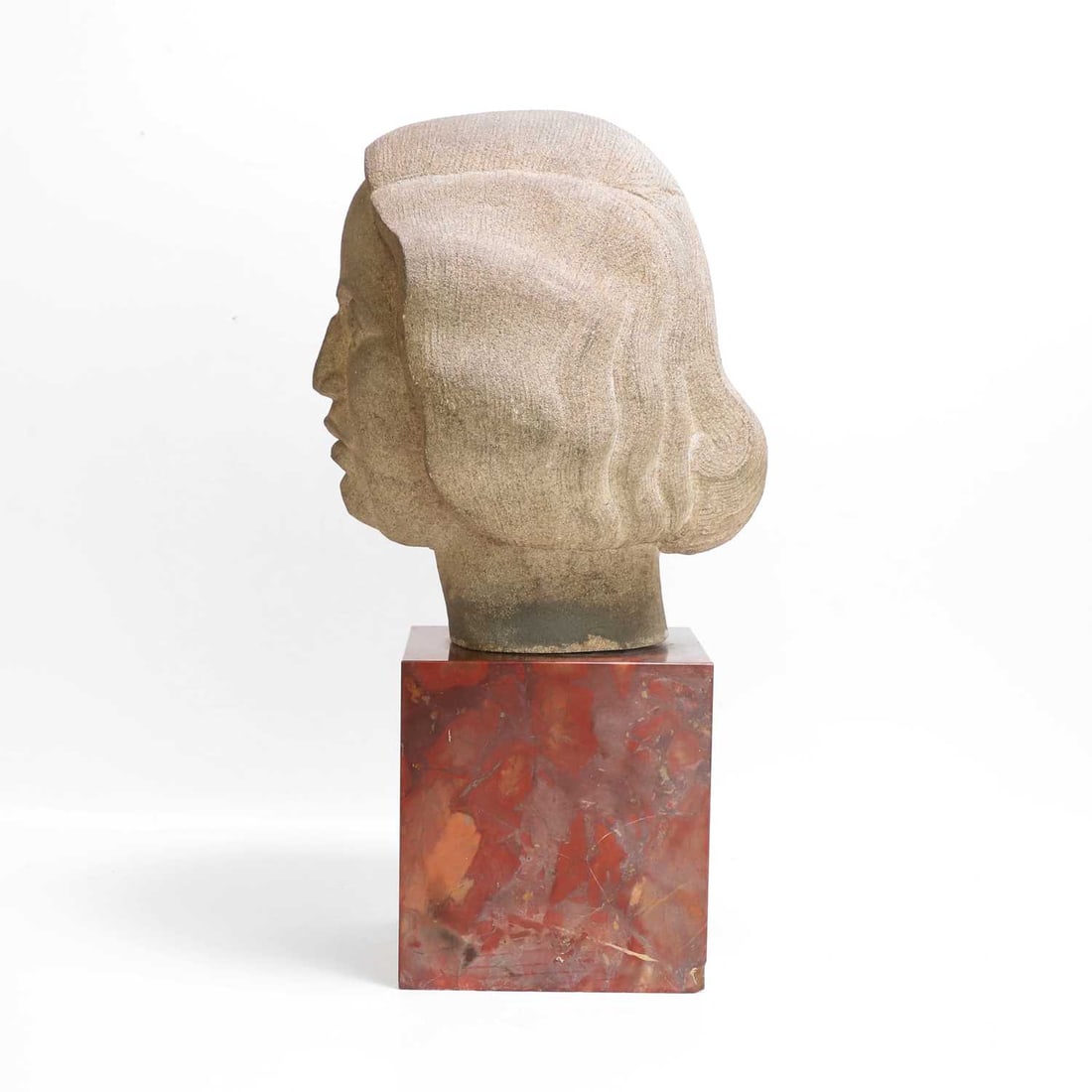 Manner of Eric Gill, a stone carved head, - 3