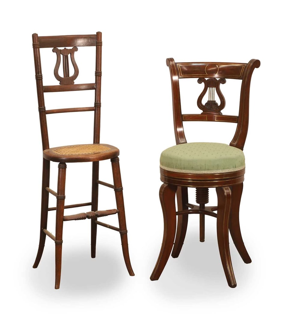 A Victorian beech and canework child's correction chair, late 19th to early 20th century,: A Victorian beech and canework child's correction chair, late 19th to early 20th century, the shaped top rail above a pierced splat in the form of a lyre, with cane seat, raised on tapering ring