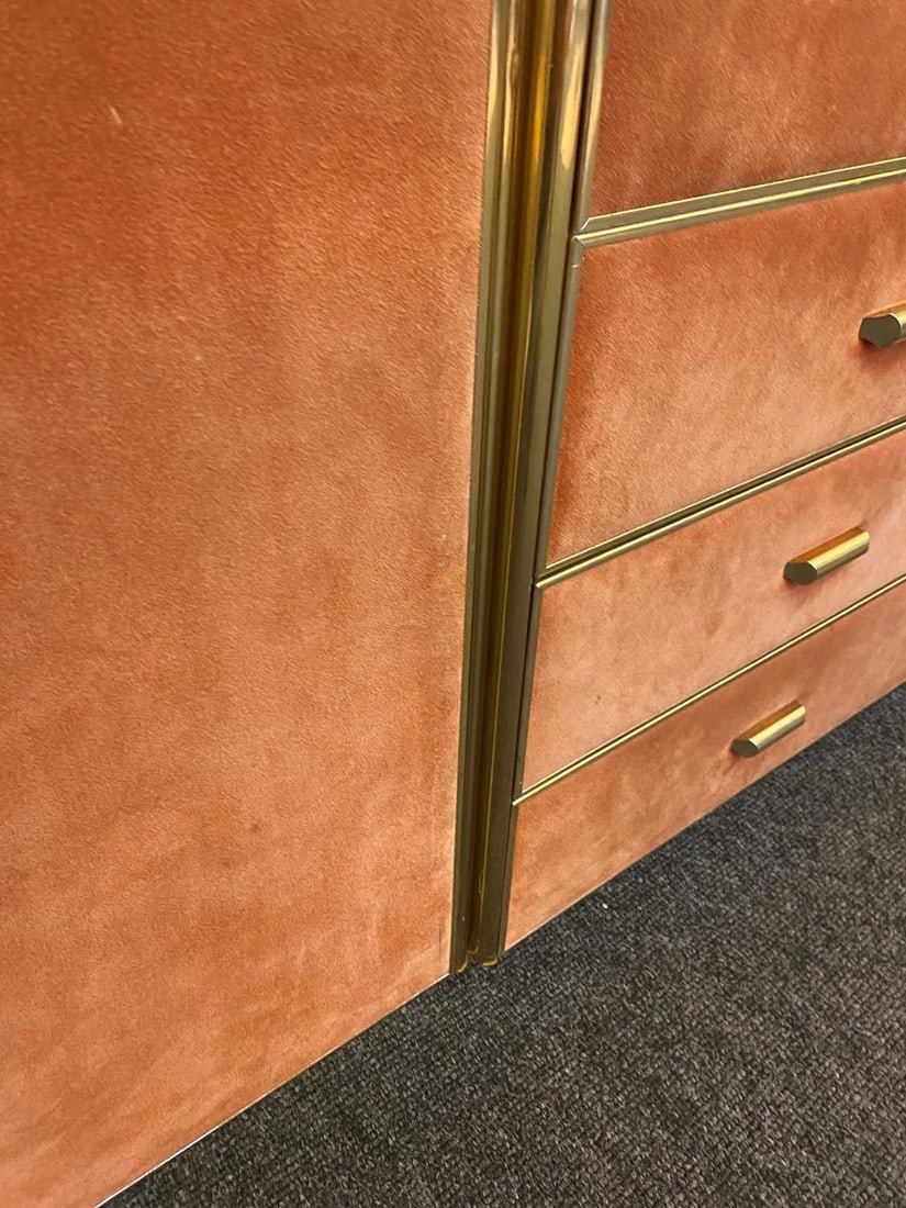 Manner of Renato Zevi, a brass and orange suede wall cabinet, - 15