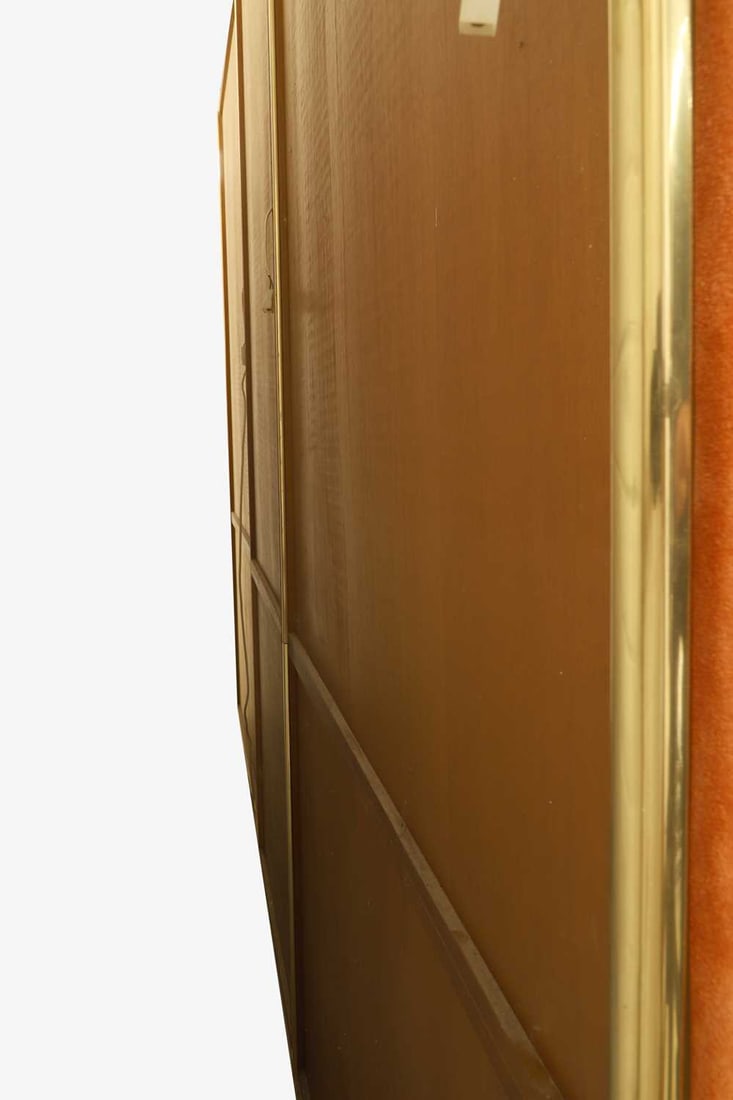 Manner of Renato Zevi, a brass and orange suede wall cabinet, - 9