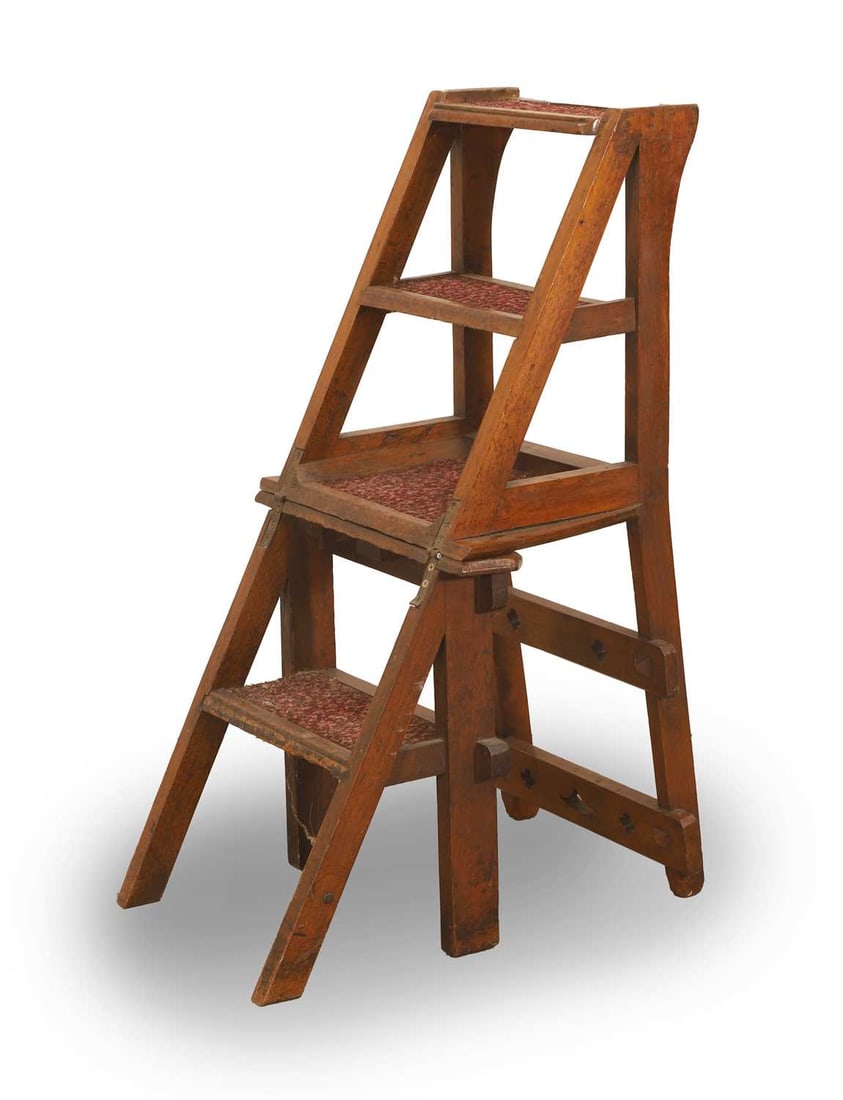 A late Victorian oak metamorphic library chair, late 19th to early 20th century, - 2