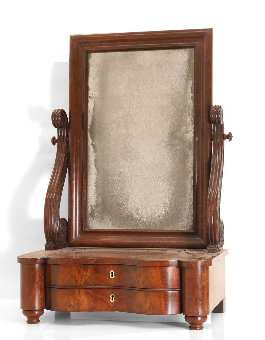 A Biedermeier-style flame mahogany dressing mirror mid 19th century, (1 of 3)