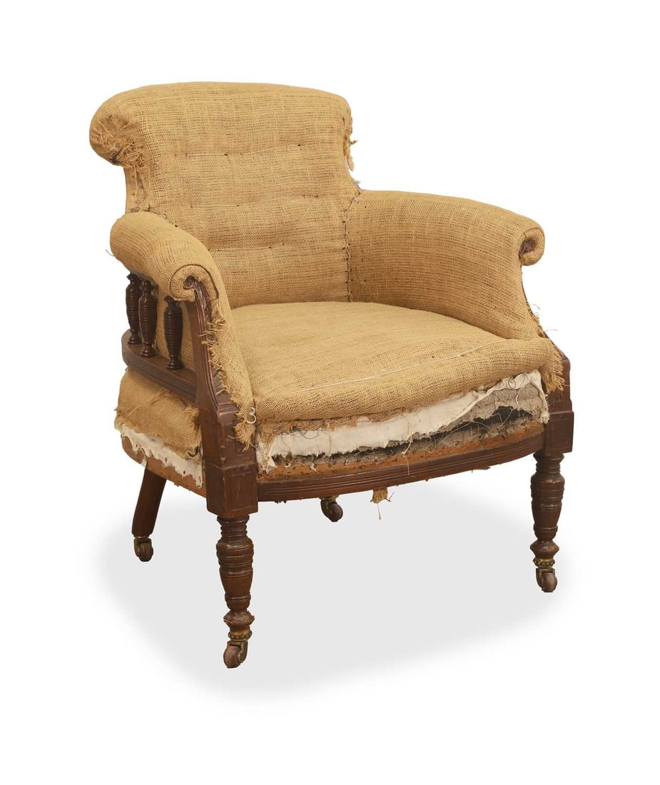 A Victorian mahogany-framed tub armchair, c.1860, (1 of 2)