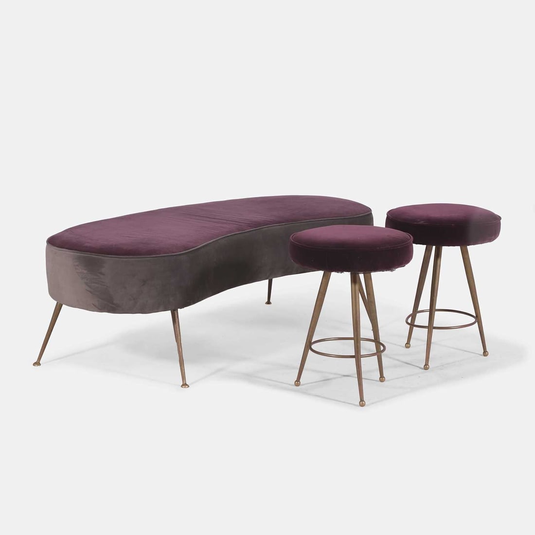 Manner of Gio Ponti, a pair of stools and an ottoman, (1 of 3)