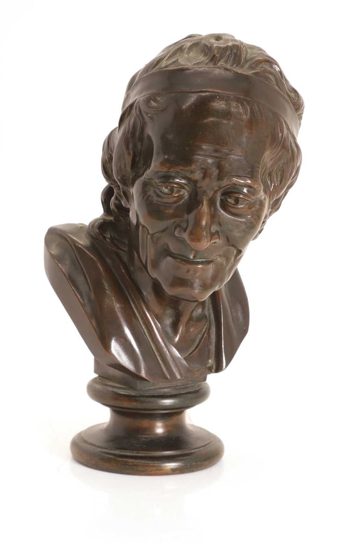 After Jean-Antoine Houdon A bronze bust of Voltaire, (1 of 4)