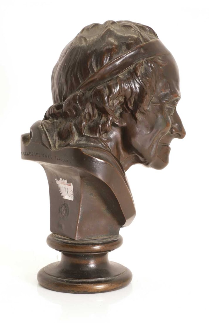 After Jean-Antoine Houdon A bronze bust of Voltaire, - 2