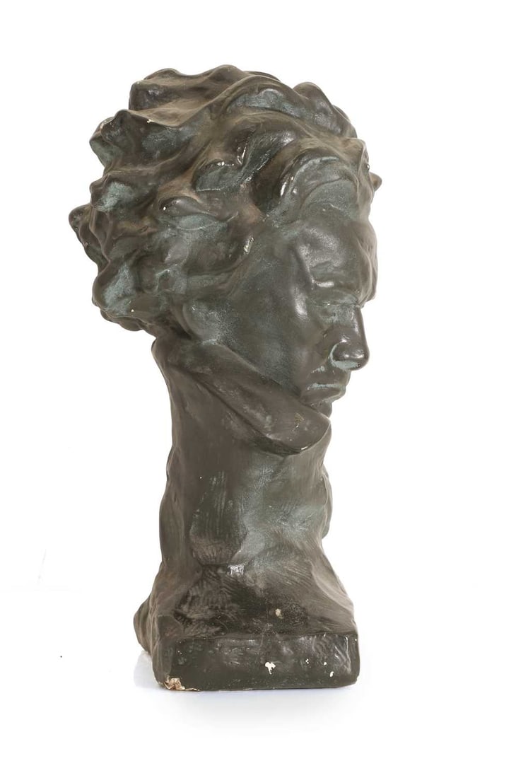 A black painted plaster bust of Ludvig van Beethoven, 20th century, - 2