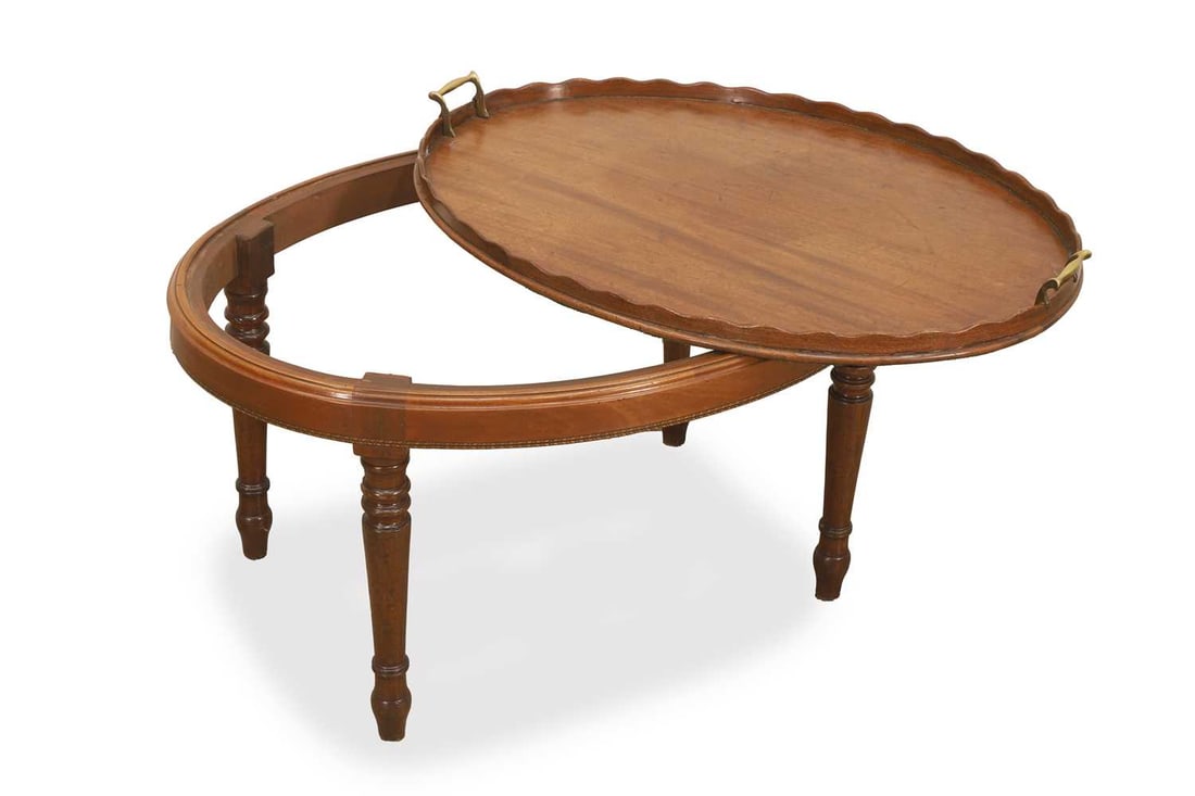 An oval mahogany tray on stand, 20th century, - 2