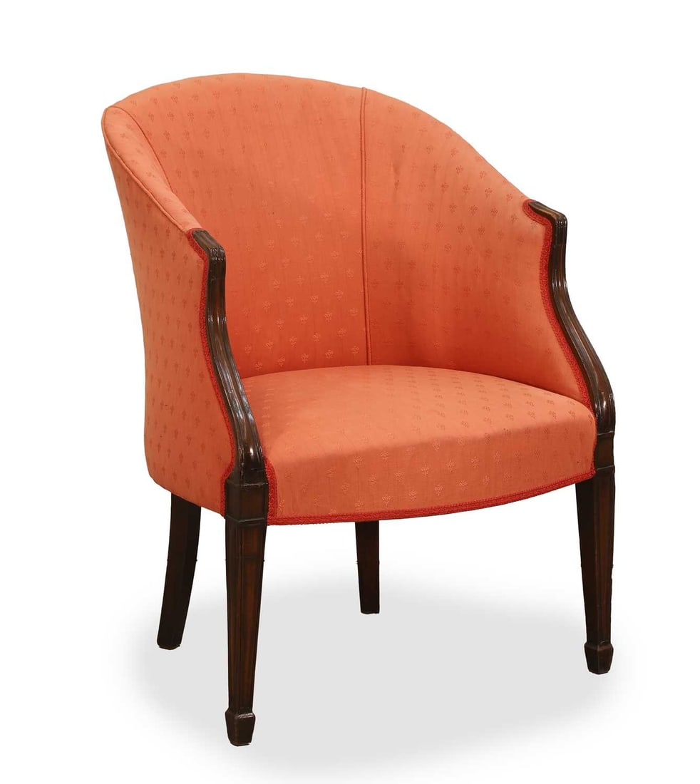 A upholstered tub chair, 19th century, (1 of 2)