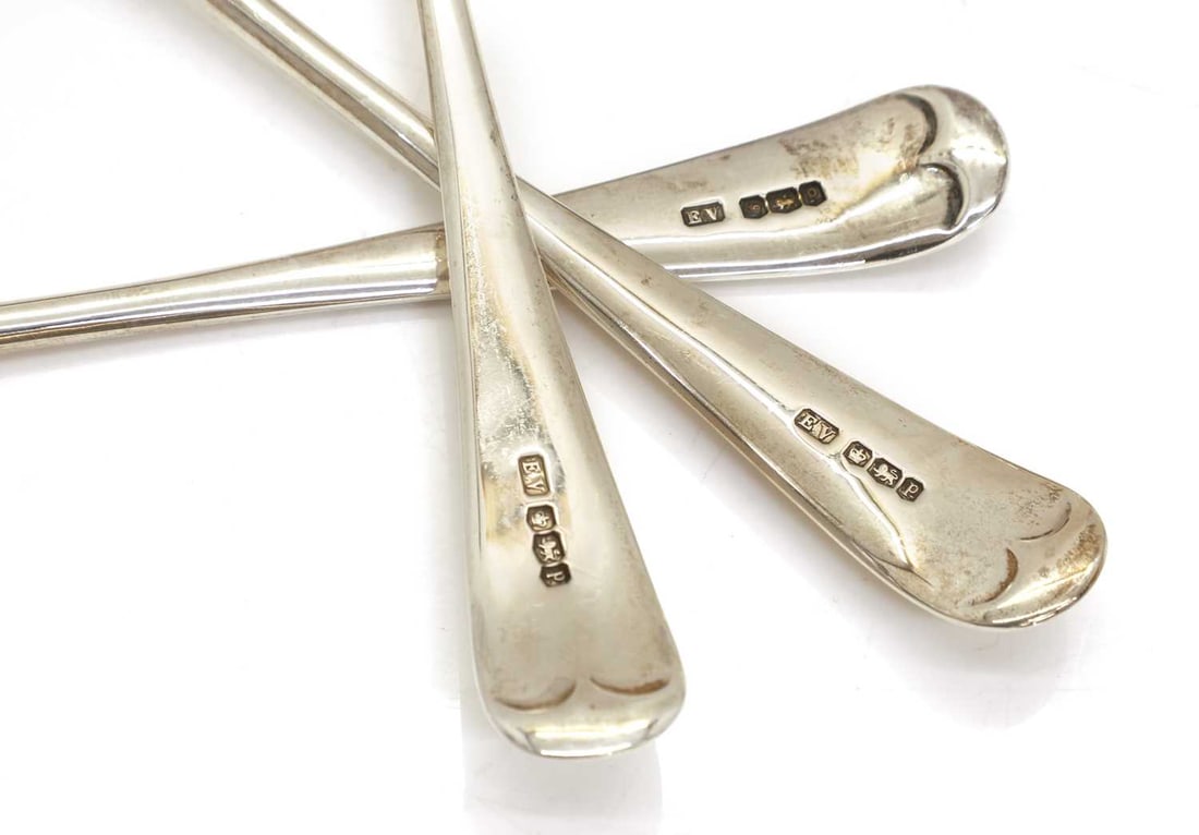 A set of six silver sauce spoons, - 2