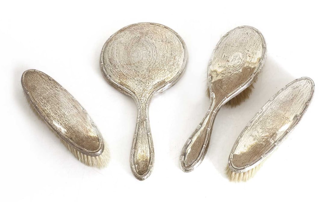 A silver handled brush set, - 2