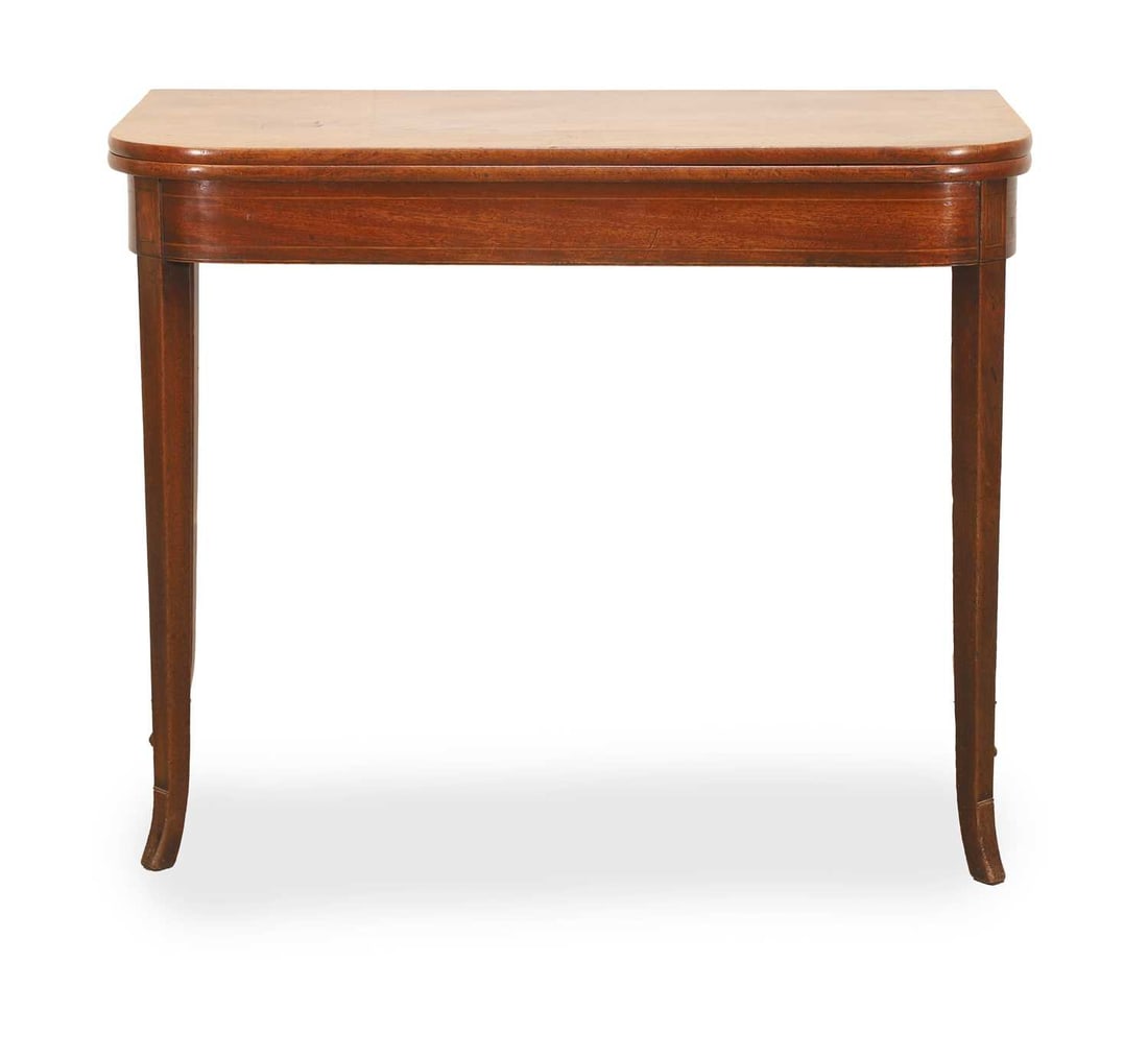 A mahogany fold over tea table. 19th century, (1 of 2)