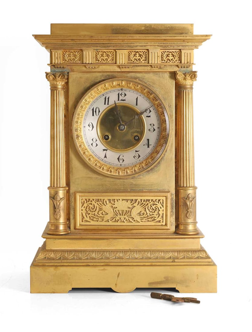 A gilt brass mantle clock, 19th century, (1 of 2)