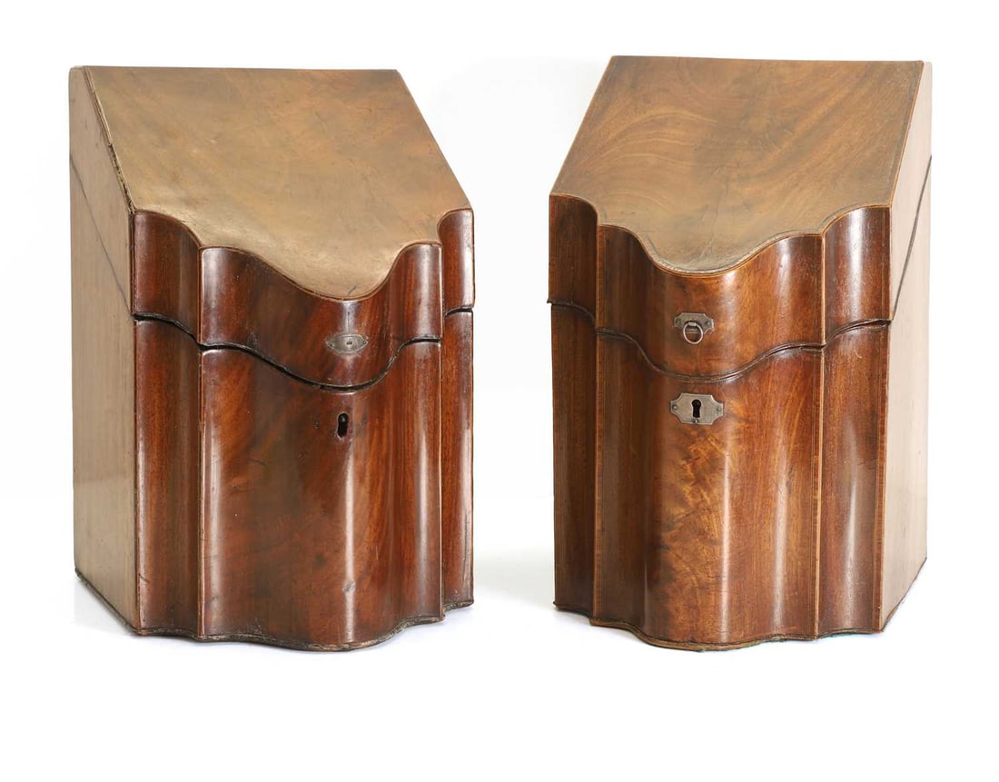 Two George III mahogany knife boxes, (1 of 2)
