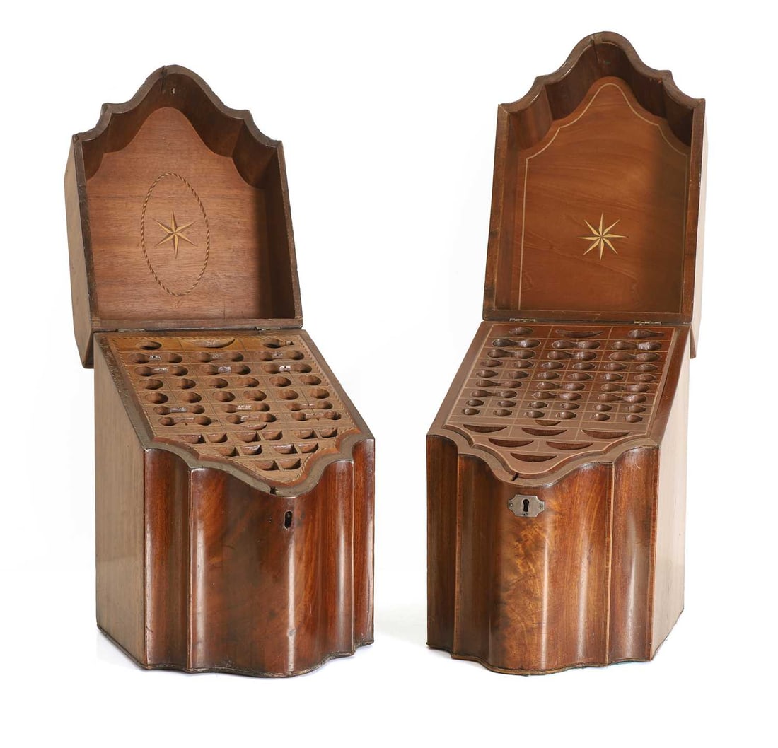 Two George III mahogany knife boxes, - 2