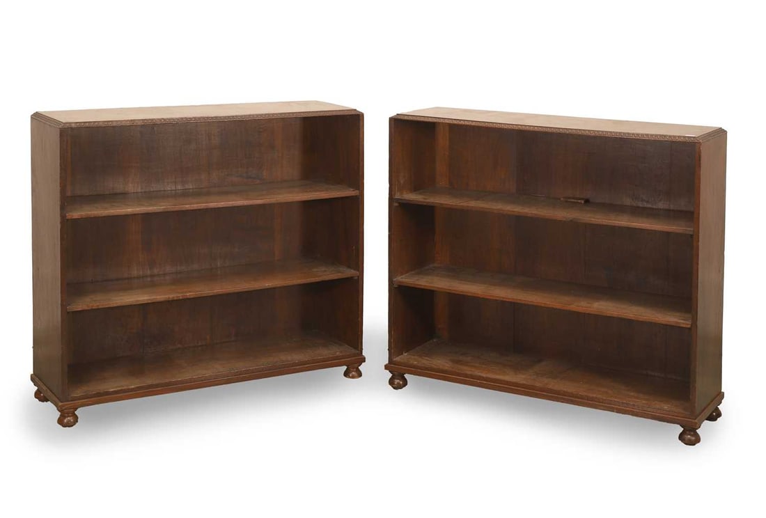 A pair of teak open bookcases, early 20th century, (1 of 2)