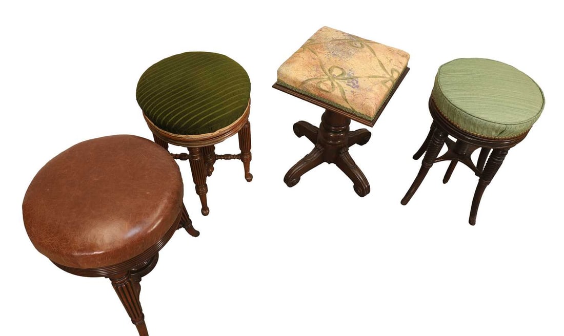 Four adjustable piano stools, 19th century, - 2