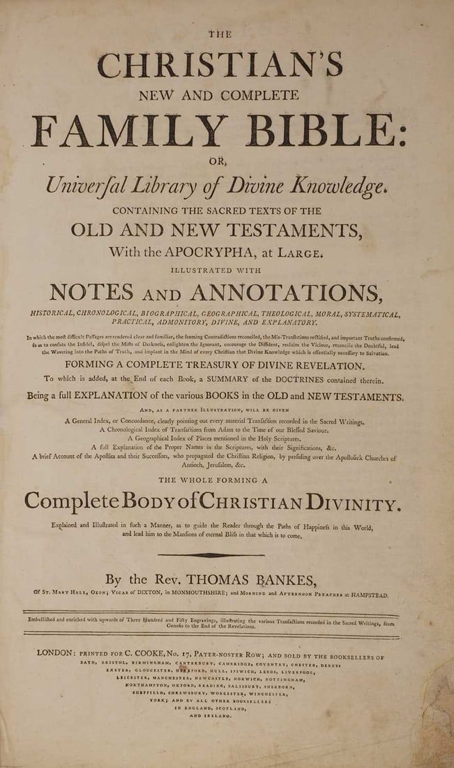 Bankes, T: The Christians New and Complete Family Bible. Cooke, no date C1790. - 3