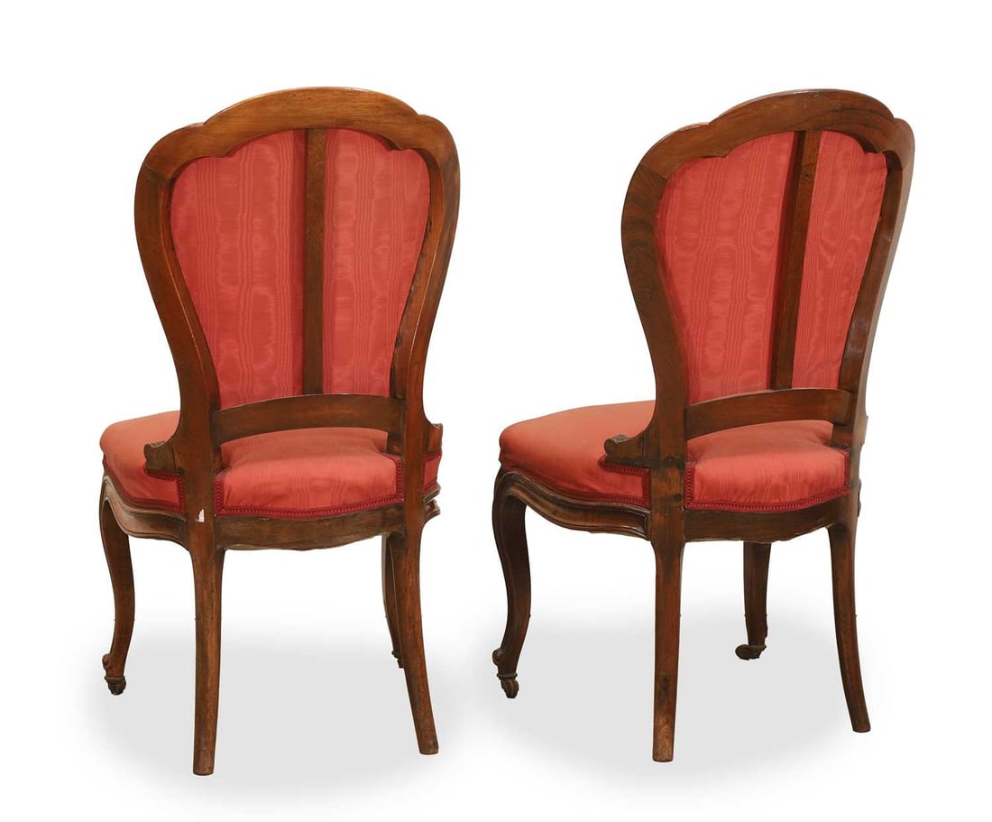 A pair of rosewood show wood upholstered salon chairs, 19th century, - 2