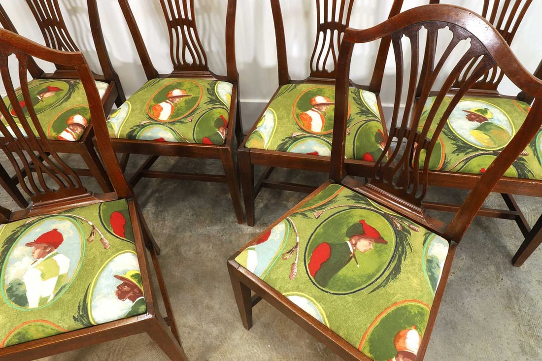 A set of six mahogany Hepplewhite style dining chairs, 19th century, - 2