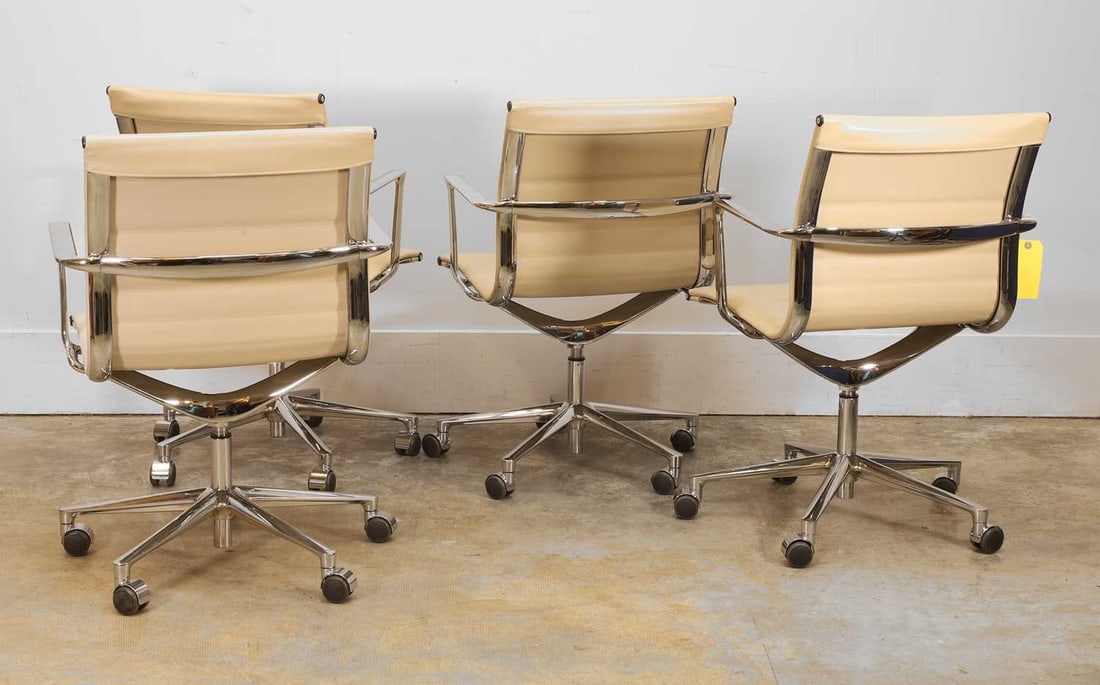 Four ICF 'Executive' cream leather office chairs, of recent manufacture, - 2