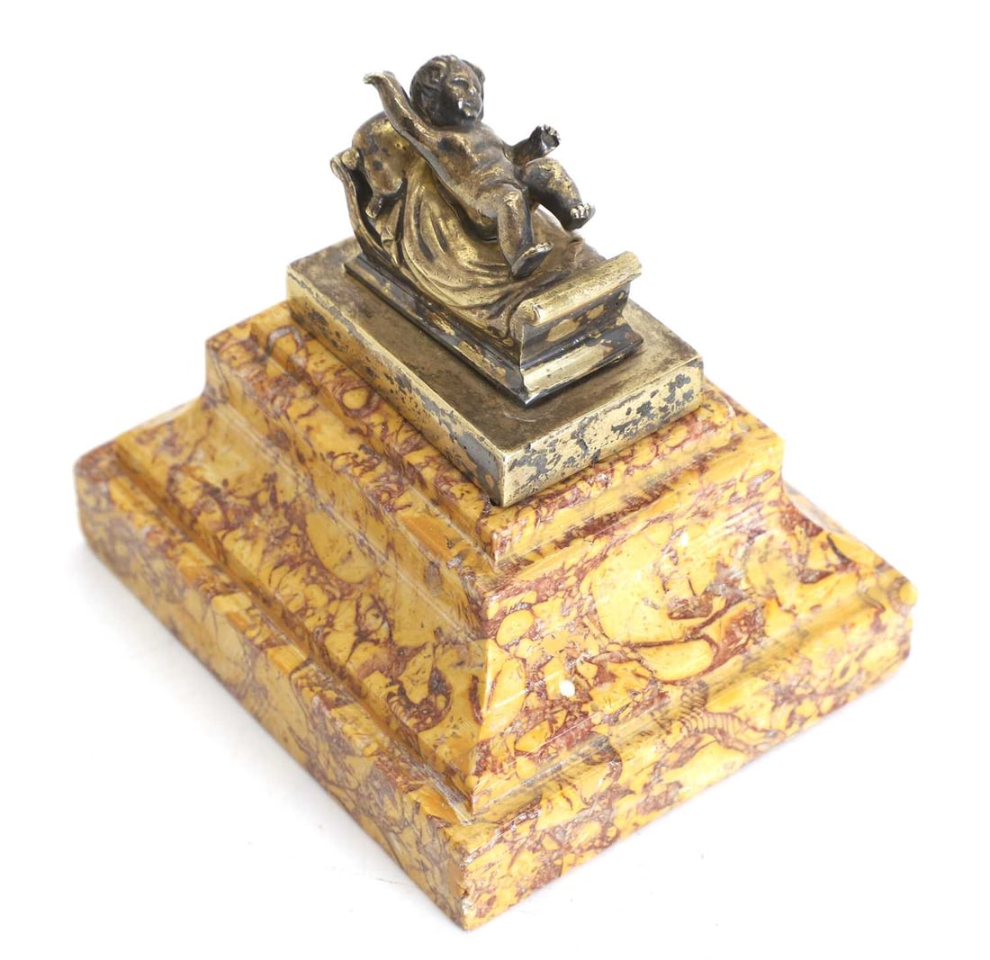 A marble and silver desk weight, - 2