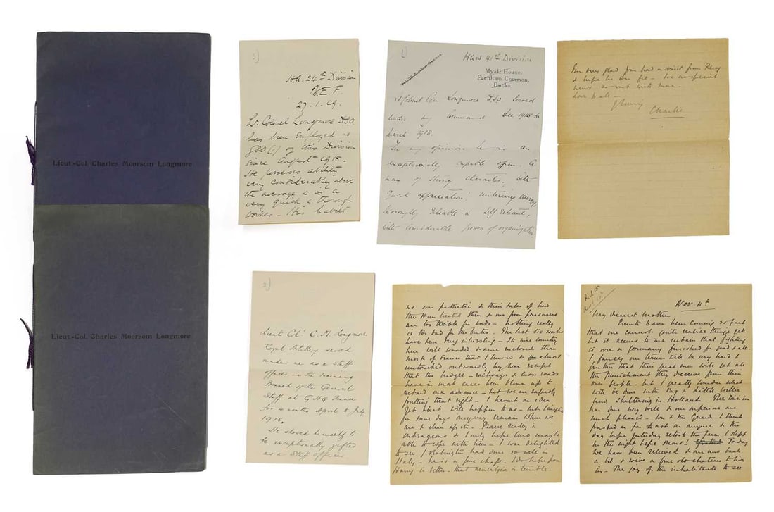 AUTOGRAPH LETTERS SIGNED: Reference letters of recommendation for Lieutenant Col. Longmore: (1 of 2)