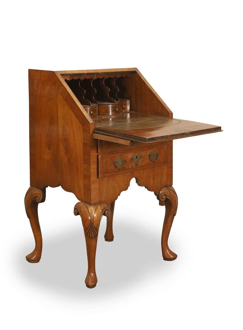 A small walnut bureau, 19th century, - 2