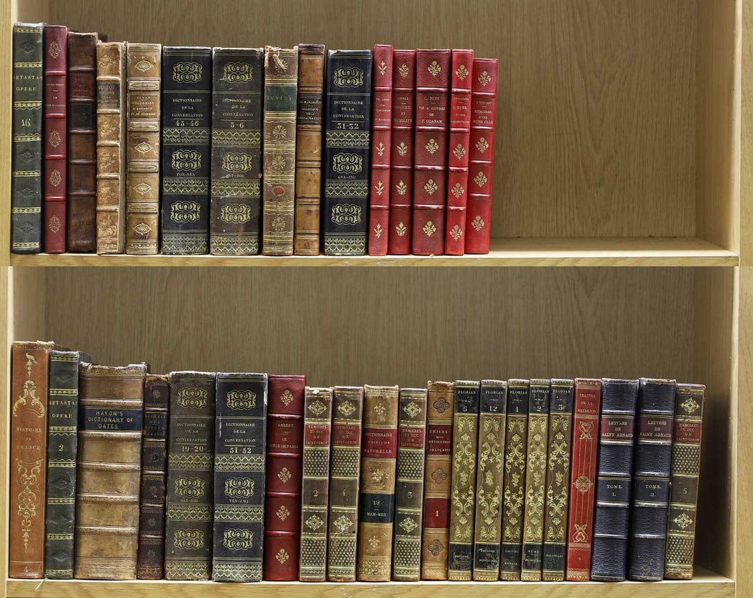 BINDING:: BINDING: A large quantity, of mainly books in French, leather bindings (qty)