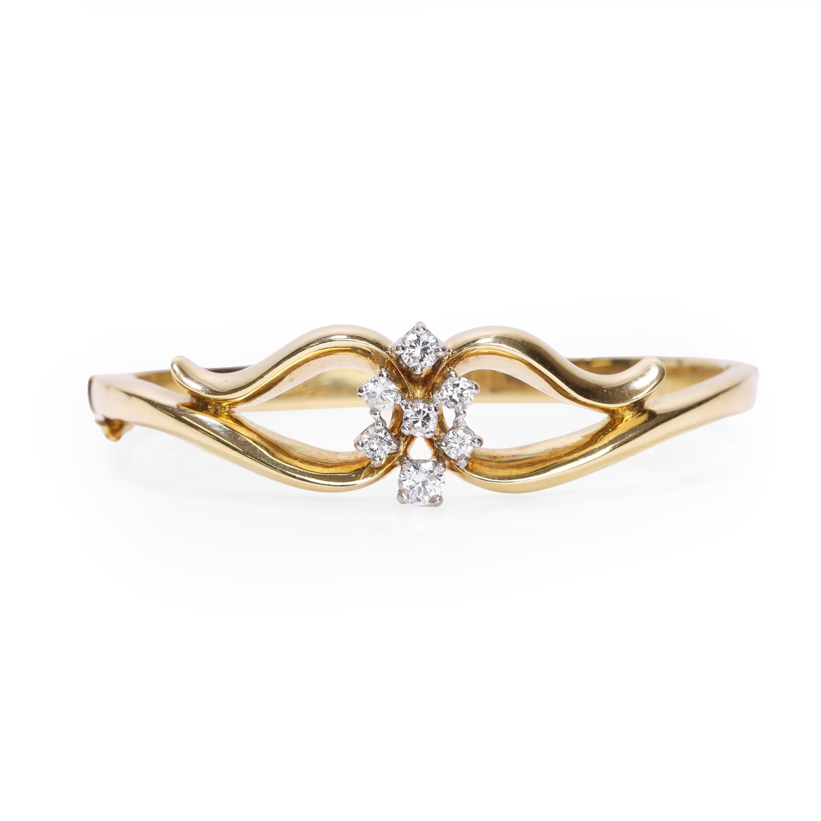 An 18ct gold diamond bangle, (1 of 2)