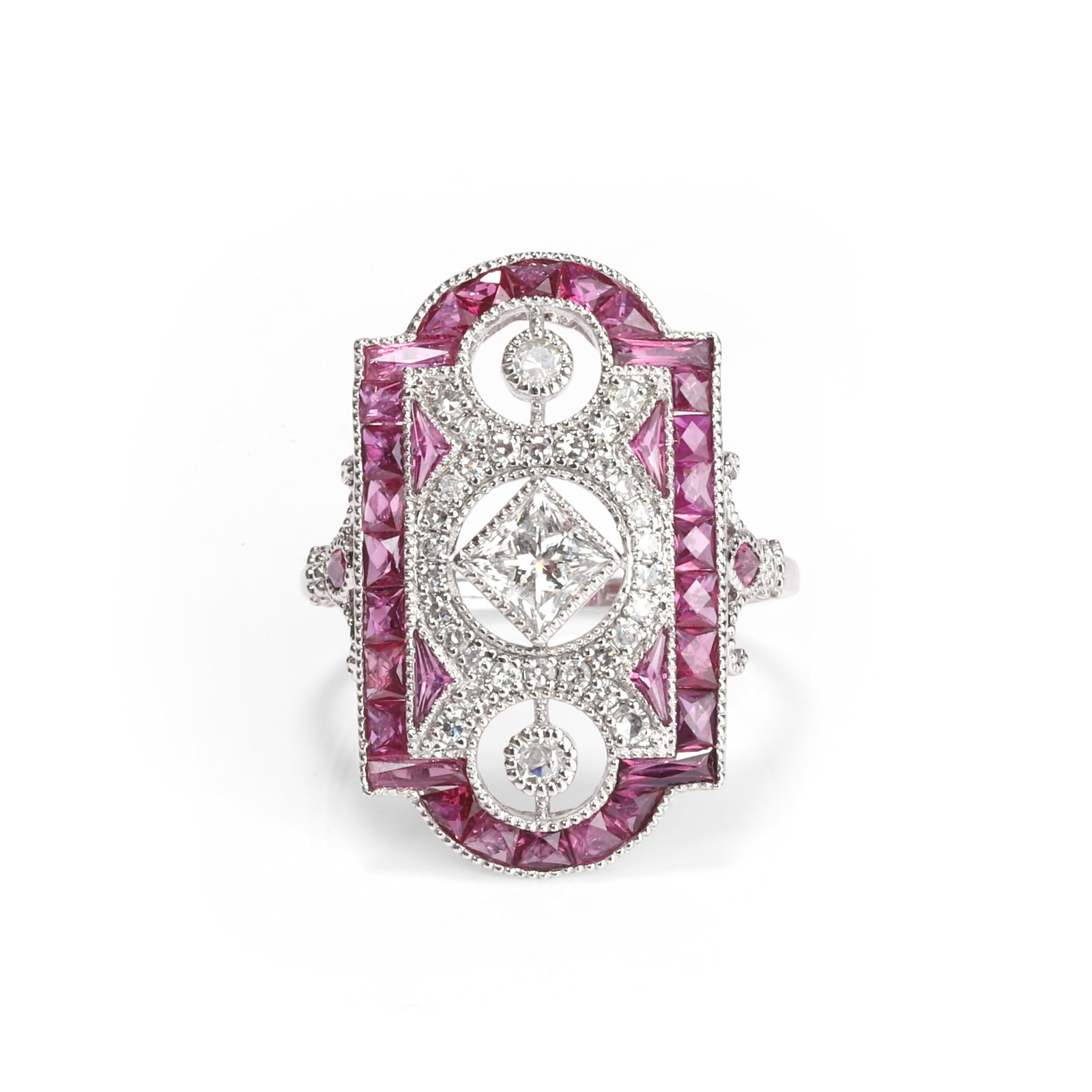 A ruby and diamond plaque ring, (1 of 2)