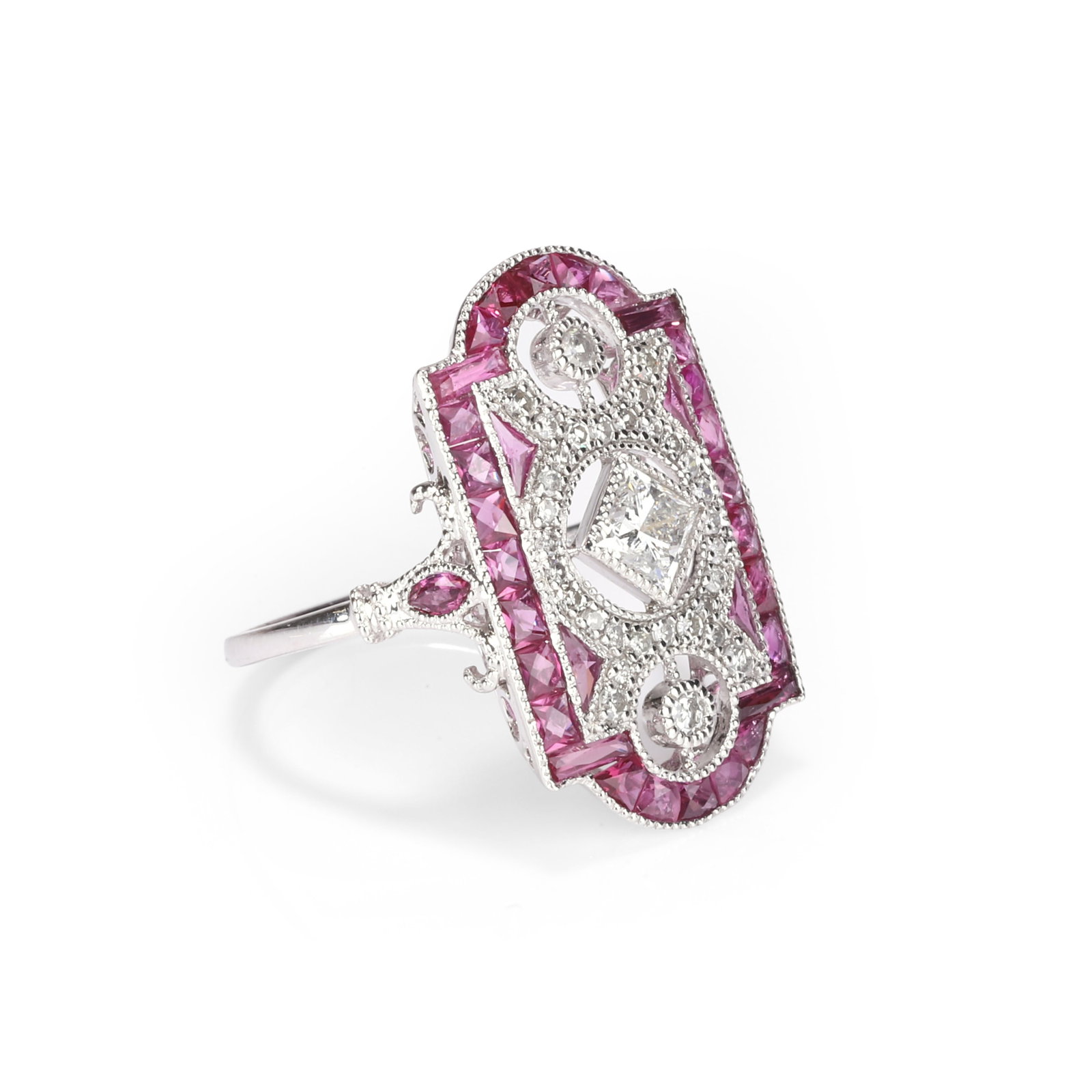 A ruby and diamond plaque ring, - 2