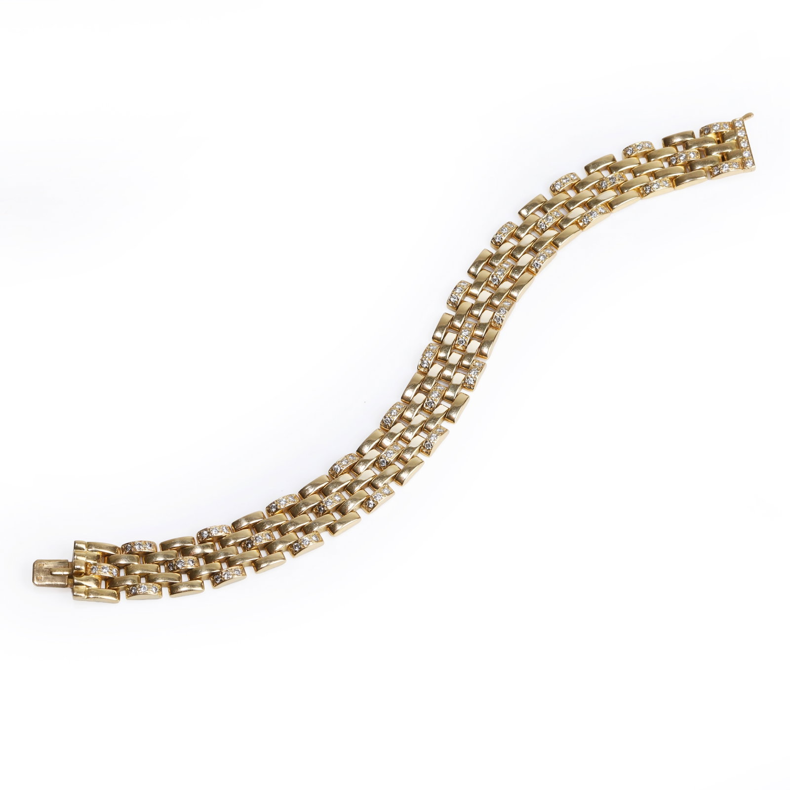 Cartier, an 18ct gold diamond Maillon Panthère bracelet,: Cartier, an 18ct gold diamond Maillon Panthère bracelet, of five row brick link design, partially set with round brilliant cut diamonds, to a box clasp and safety catch. Clasp signed Cartier, sta