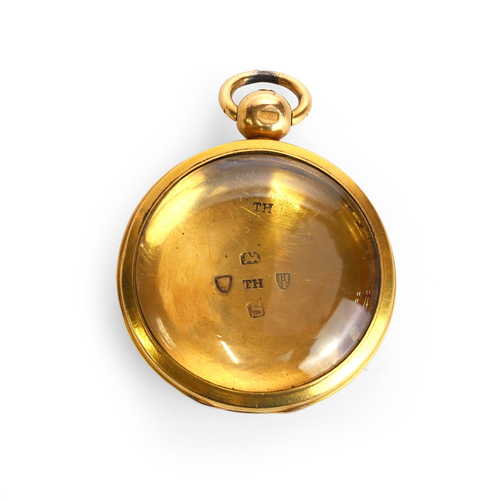 A Georgian pair-cased pocket watch outer case,: A Georgian pair-cased pocket watch outer case, with engine turning to the back, bow stamped 18 to the stem, maker's mark TH for Thomas Helsby, case hallmarked Chester 1814 (Case diameter 44mm; 39.6g) 