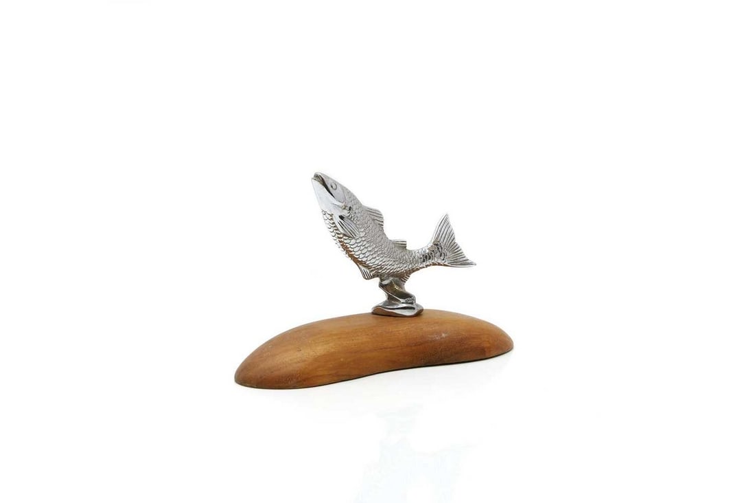 A Desmo leaping salmon car radiator mascot, (1 of 2)