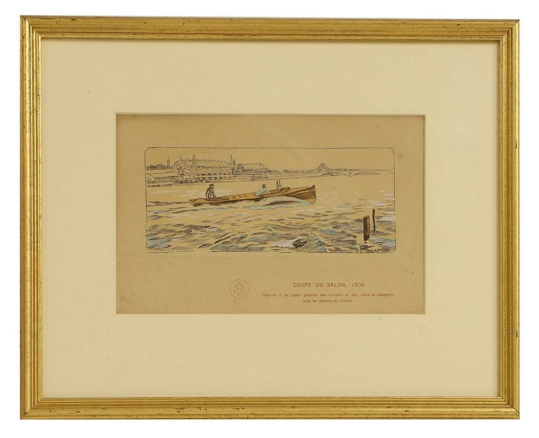 Ernest Montaut (French, 1878-1909) 'Coupe de Salon': Ernest Montaut (French, 1878-1909) 'Coupe de Salon' a hand-coloured print depicting a powerboat (18 x 25cm)