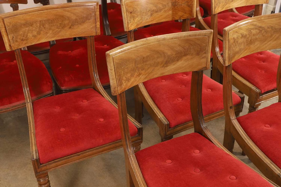 A composed set of fourteen mahogany bar back chairs, 19th century, - 2