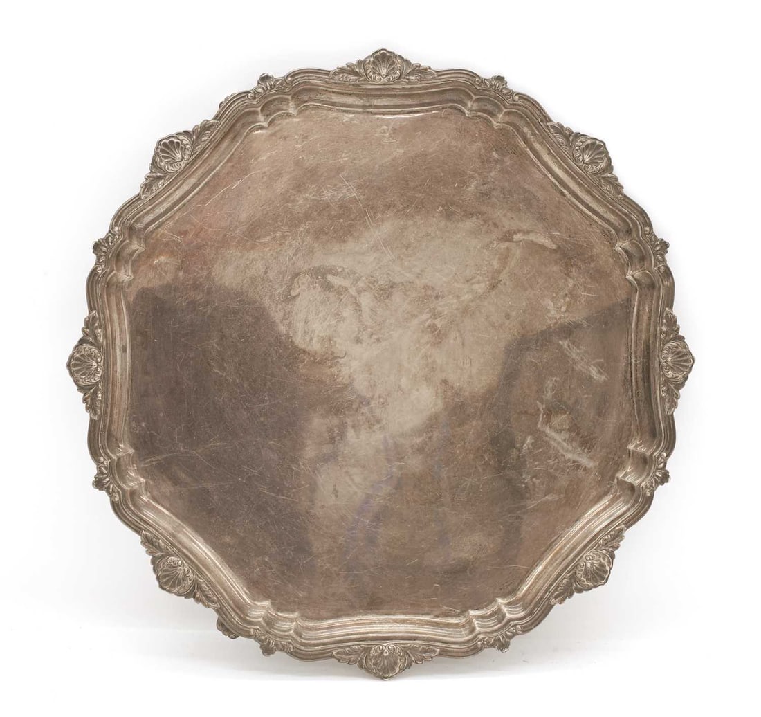 A large silver salver, - 2