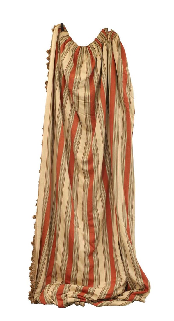 A pair of long and short striped and fringed curtains, of recent manufacture, (1 of 1)