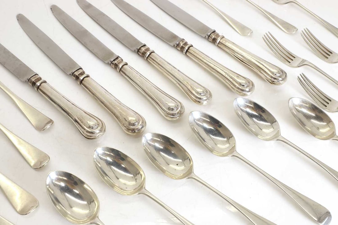 A silver canteen of cutlery for six, - 2