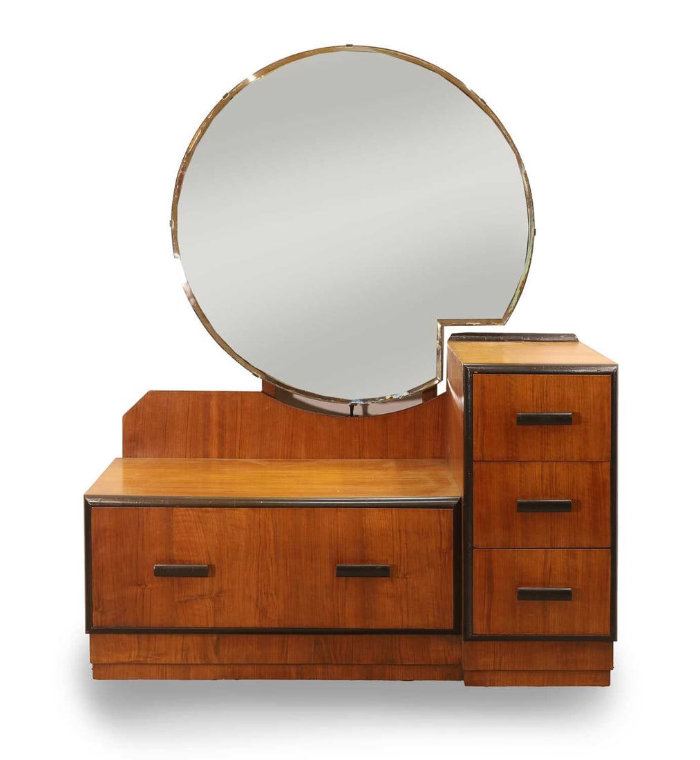 An Art Deco walnut dressing table, 20th century, (1 of 2)