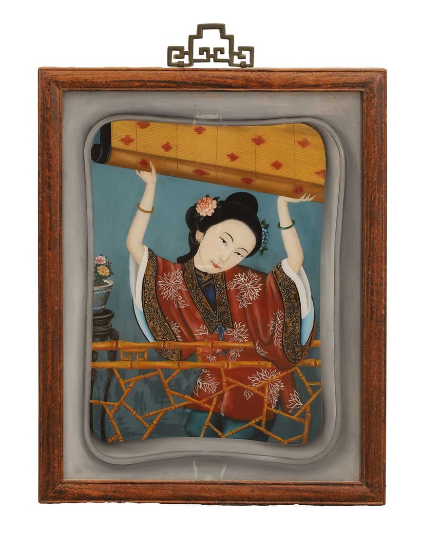 A Chinese export reverse glass painting, 19th century,
