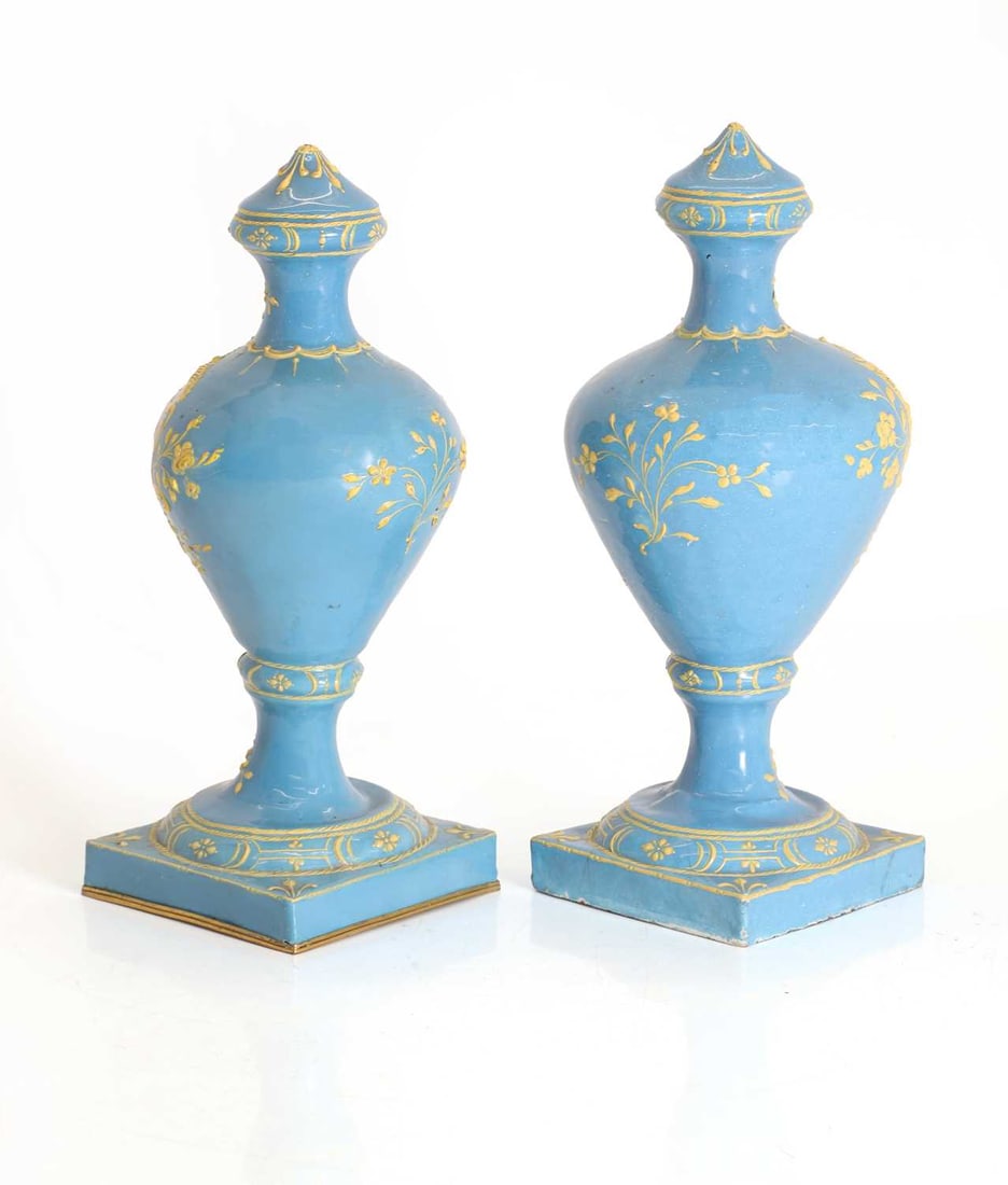 A matched pair of Birmingham enamelled landscape vases, late 18th century, - 2