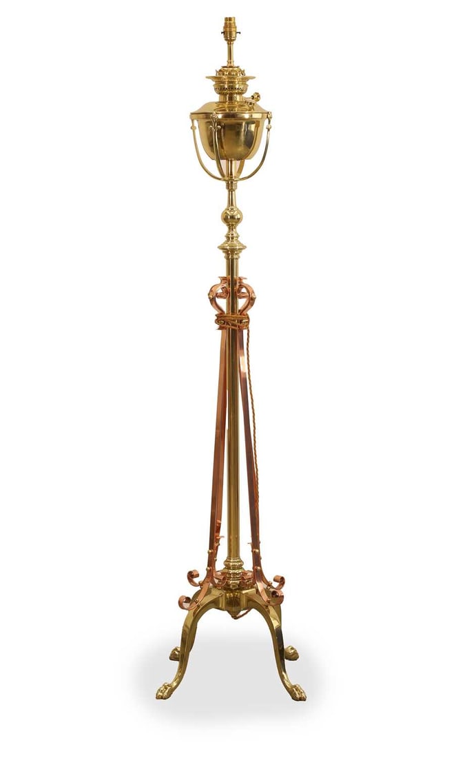 A brass and copper standard lamp, late 19th century, (1 of 3)