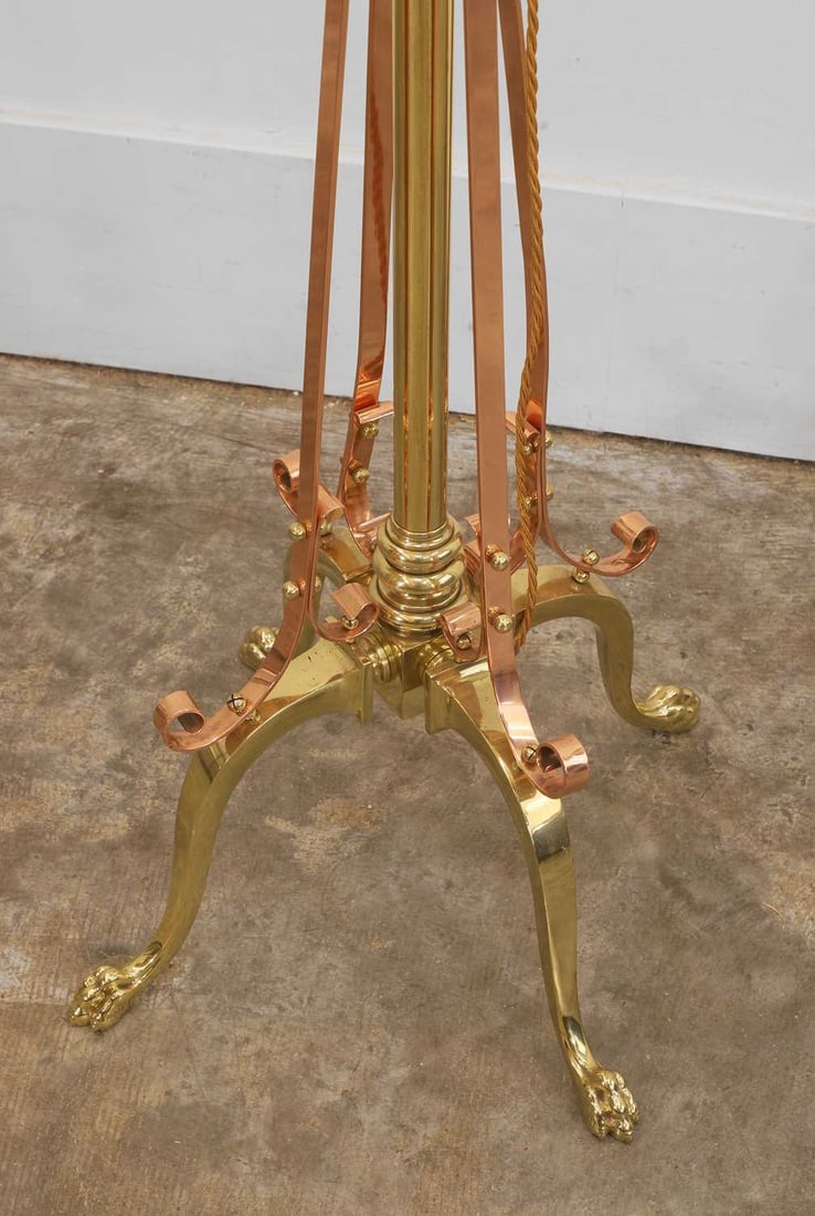 A brass and copper standard lamp, late 19th century, - 2