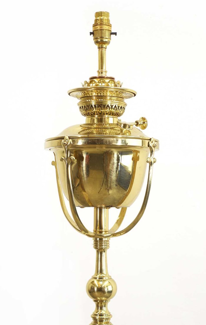 A brass and copper standard lamp, late 19th century, - 3